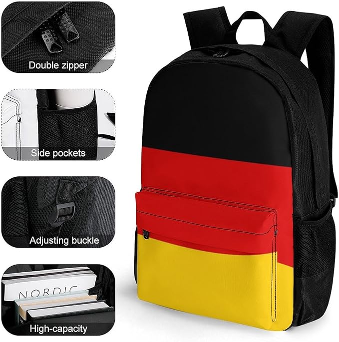 Backpack Anti-Theft Multipurpose Large Capacity Carry On Bag, Germany Flag Camping Outdoor Backpack With Side Pockets