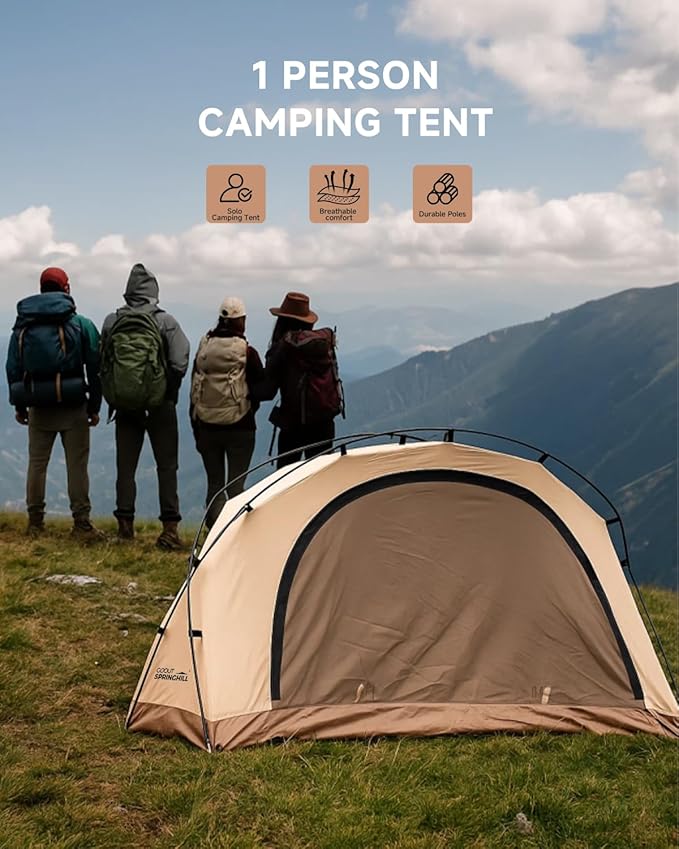 Penglai 1 Person Backpacking Tent - Portable Lightweight Camping Tent 210G TC Cotton, Compact for Traveling & Hiking（Sand）