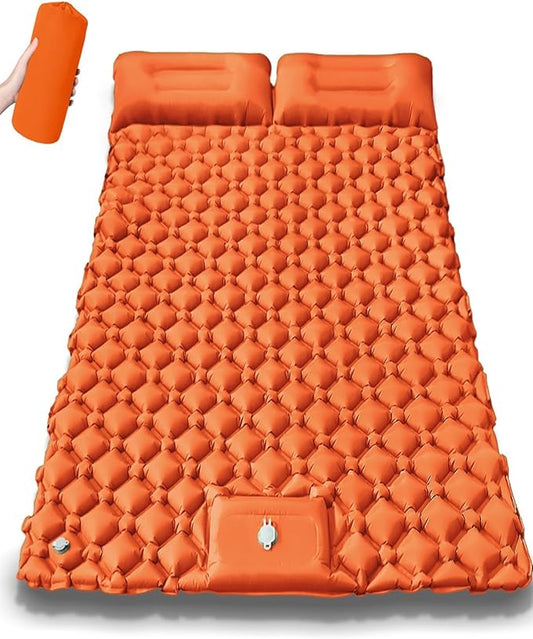 Lounge Mat - Your Portable Chill Zone Thick Memory Foam Sleeping Pad for Outdoor Camping Self Inflating Air Mattress with Pump Folding Backpacking Bed Mat Hiking Essentials Gear(Double-Orange)