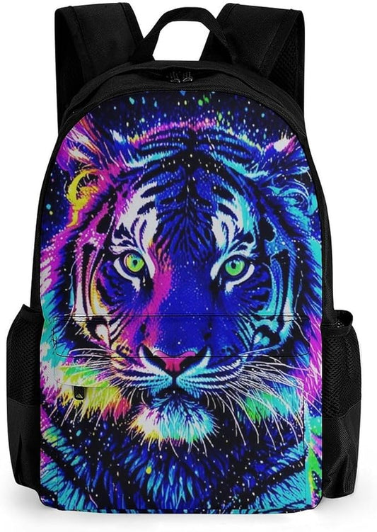 Supdreamc Lightweight Daypack Bookbag for Trekking Business Walking Cycling, Big Capacity Anti-Theft Multipurpose Carry On Bag, Abstract Colorful Tiger Art Business Computer Bag