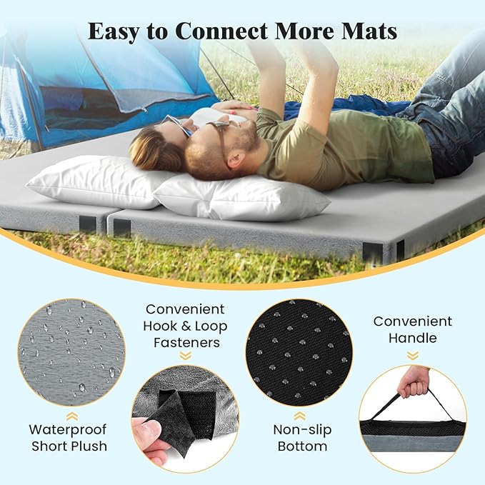 Goplus Memory Foam Camping Mattress, Portable Roll up Sleeping Pad w/Anti-Slip Bottom, Travel Bag, Single/Twin Waterproof Floor Mat, Guest Bed