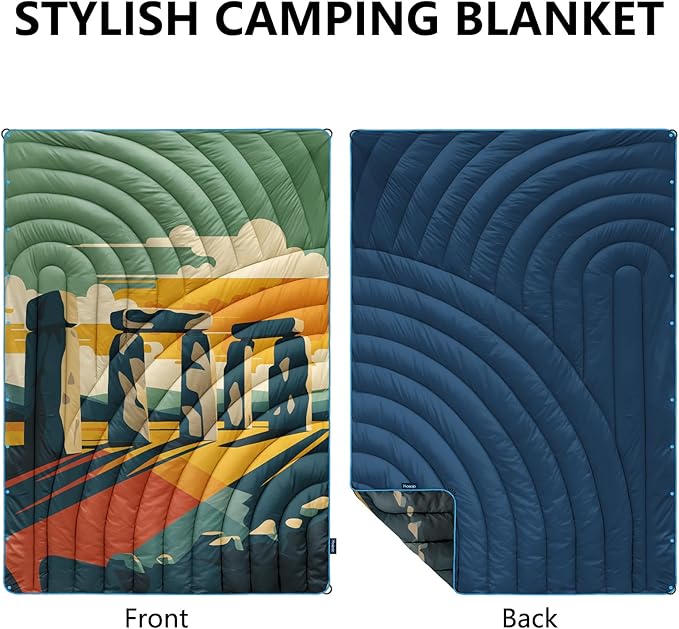Camping Blanket,Puffy Printed Camp Blankets Lightweight Packable for Outdoor Camping,Traveling, Stadium, Hiking, Picnics