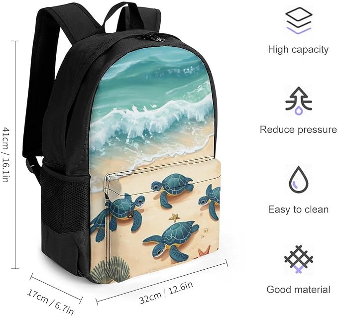 Lightweight Daypack for Camping Business Walking Cycling, Large Capacity Anti-Theft Multipurpose Bookbag, Beach Turtles Gym Outdoor Hiking Backpack