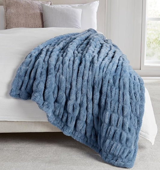 Springtree Home | Luxury Plush Throw Blanket | Blue Throw Blanket | Perfect Blanket for Couch Year Round | Fluffy Micro Fleece | Lily Collection - Spring Lake