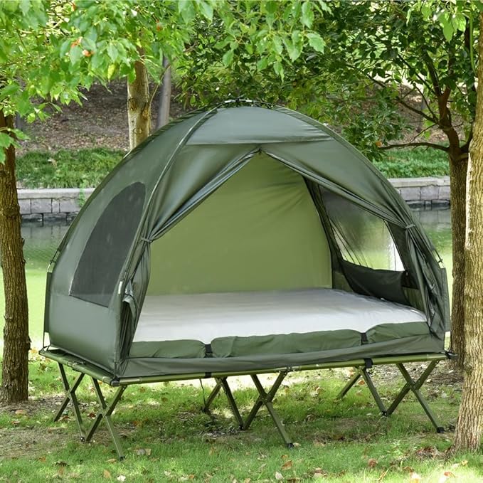 Portable Camping Cot for Adults,Folding Cot for Sleeping with Mattress, Elevated Tent and Sleeping Bag, Multifunctional Outdoor Tent Cot Bed 1 Person