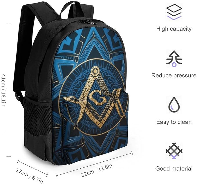 Rucksacks Multipurpose Anti-Theft Big Capacity Bookbag, Gold Freemason Freemasonry Masonic Art Travel Hiking Camping Rucksack With Padded Straps
