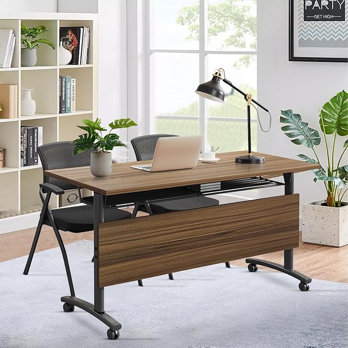 61 INCH Flip Top Conference Table with Casters, Folding Training Desk, Portable Office Table for Small Meeting Rooms and Workspaces