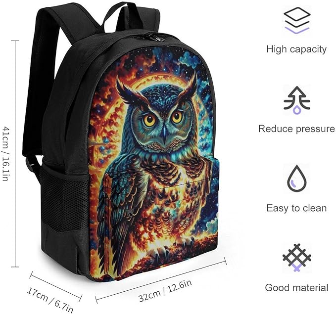 Lightweight Daypack Backpack for Sports Travel Running, Large Capacity Multipurpose Anti-Theft Bookbag, Galaxy Nighthawk Owl Laptop Backpack Daypack