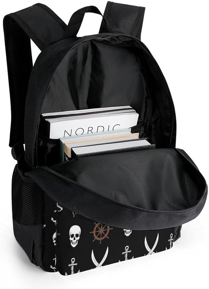 Rucksack Anti-Theft Multipurpose Large Capacity Carry On Bag, Nautical Anchor Pirate Skulls Travel Hiking Bag Day Pack With Side Pockets