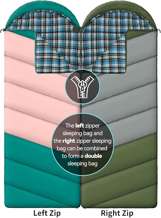 Cotton Flannel Liner Sleeping Bag for Adults Teens Kids, Cold Weather & Warm, 3 Seasons, Lightweight Compact Camping Essentials Equipment, Hiking, Outdoor, Travel