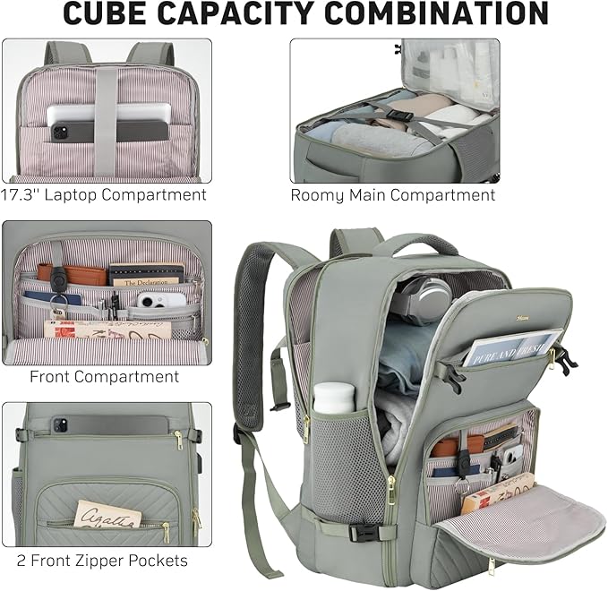 MOMUVO Travel Backpack Sets for Women,Carry On Backpack Flight Approved,Large Laptop Backpack Luggage Backpack with USB Charging Port,17.3 Inch