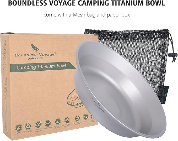 iBasingo Titanium Camping Bowl 174mm Deep Ultralight Backcountry Dining Bowl for Backpackers | 67g Fireproof Cookware | Boil Water Directly Over Flame (Ø174x130x37mm) Ti1112T