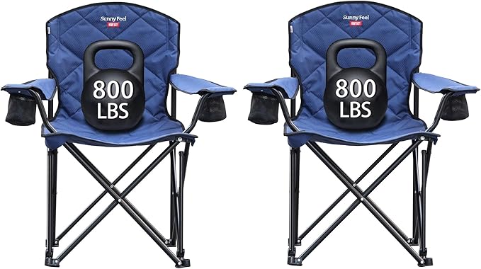 SUNNYFEEL XXL Oversized Camping Chair Heavy Duty 500 LBS for Big Tall People Above 6'4 Padded Portable Folding Sports Lawn Chairs with Armrest Cup Holder & Pocket for Outdoor/Travel/Picnic/Camp