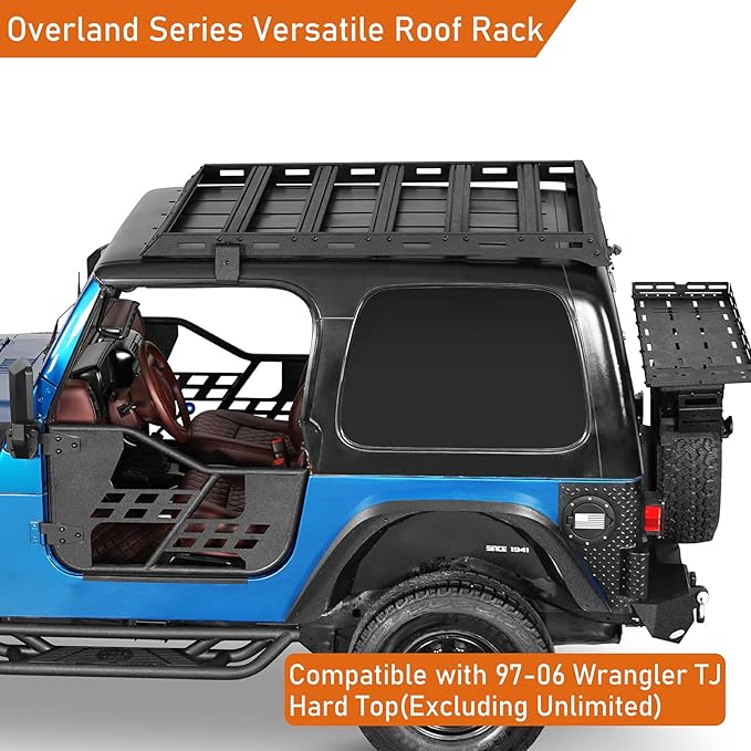 Hooke Road TJ Roof Rack Aluminum Cross Bars Cargo Basket for Jeep Wrangler TJ Hardtop 1997 1998 1999 2000 2001 2002 2003 2004 2005 2006 (Exclude Unlimited)