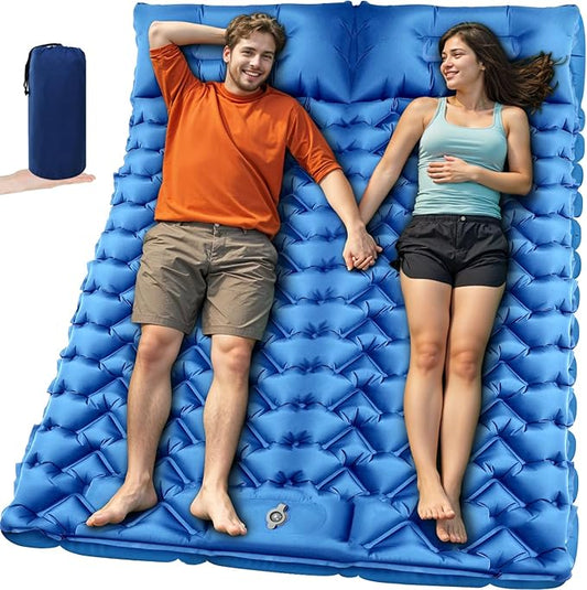 Sleeping Pad for Camping 2 Person, Double Camping Pad with Built-in Foot Pump and Pillow, Inflatable 4in Extra-Thick Ultralight Air Mattress for Backpacking, Hiking, Travel, Tent, Car, Gift
