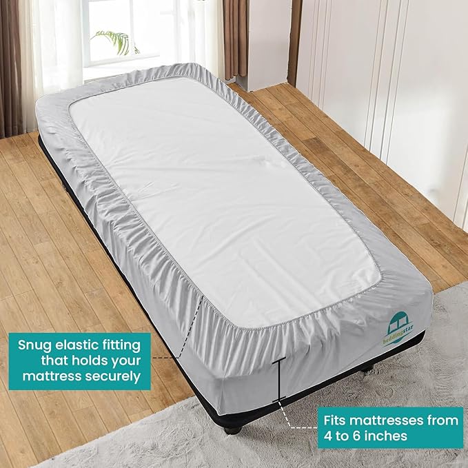 Queen Fitted Sheet 60 x 80 Inches 6" Deep Pocket 100% Egyptian Cotton 600 Thread Count Snug Fit for Trifold Mattress, Narrow Twin, Camp Bunk, Guest Bed, Army Cot Soft & Breathable – Silver Grey