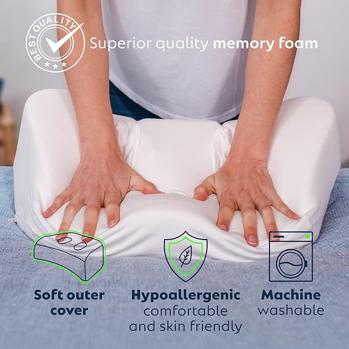 – Side Sleeping Pillow, Height Adjustable, Ear Pain Relief, CPAP Pillow, Wrinkle Prevention, TMJ - Advanced Memory Foam with Soft Cover (Standard)