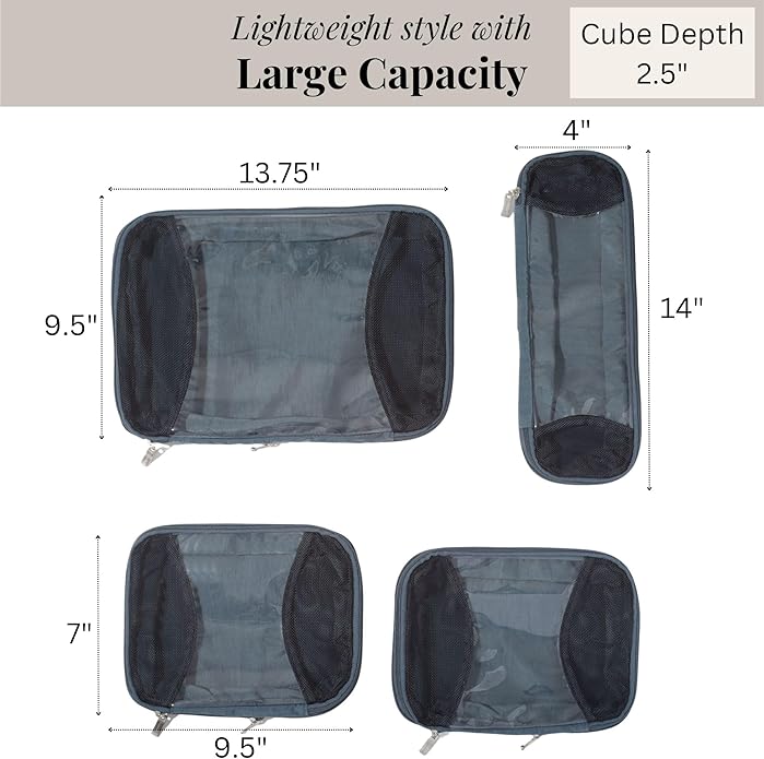 Baggallini Compression Cube 4-piece set - Lightweight Compression Packing Cubes for Travel