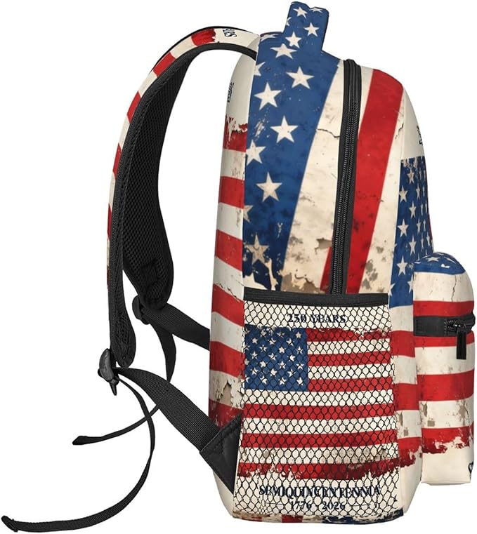 Polyester Daypack Backpack for Trekking Picnic Walking Cycling, Large Capacity Anti-Theft Multipurpose Shoulder Bag, 250 Years American 250th Anniversary USA Flag Art Casual Daypack
