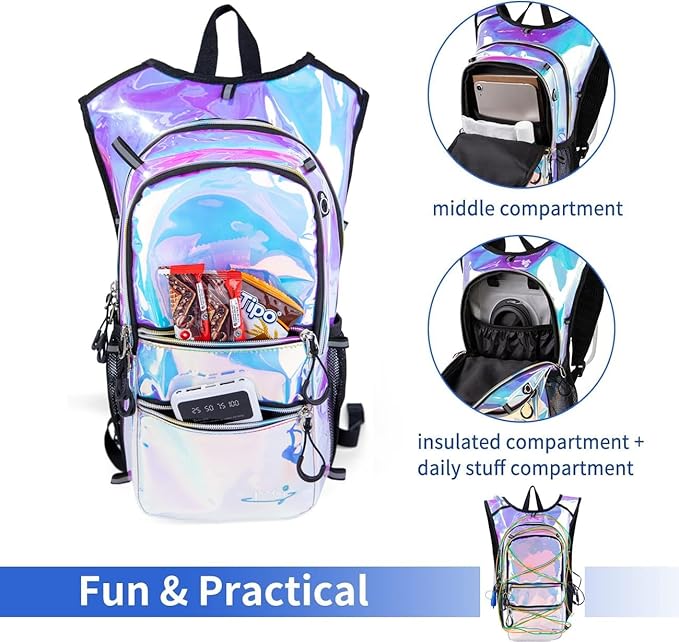 Hydration Backpack Pack with Cool Lights, 2L Water Bladder, Lightweight Bag for Running, Hiking, Bike, Climbing, Music Festival Essential, and Rave