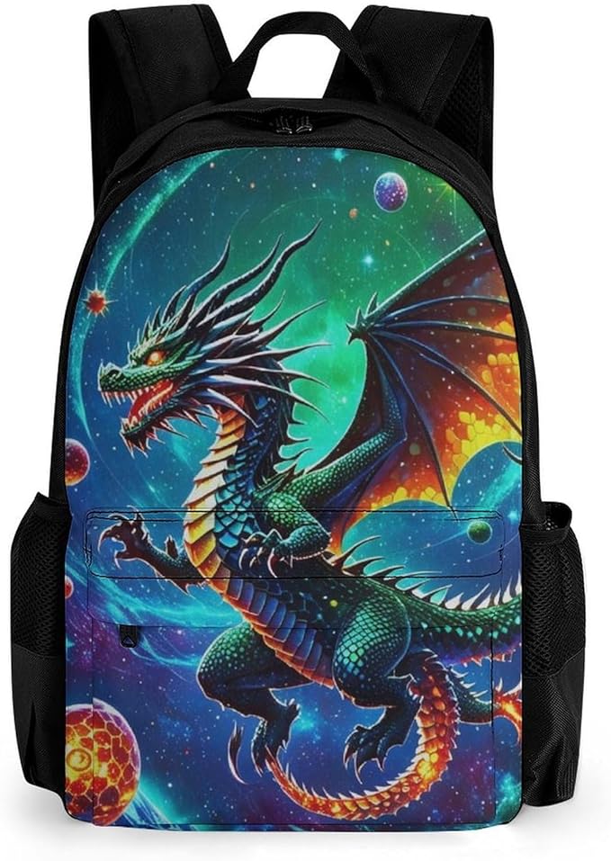 Supdreamc Rucksacks Multipurpose Anti-Theft Big Capacity Bookbag, Cool Dragon With Fire Ball Art Travel Hiking Camping Rucksack With Padded Straps