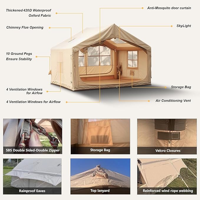 Inflatable Tents for Camping, Large Inflatable Camping Tent with Hand Pump, Easy Setup Tents for 4-6 People, Portable Glamping Tent