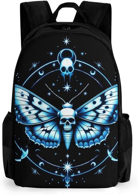 Adults Lightweight Goth Moth Dead Skull Moon Shoulder Book Bags Big Capacity Shoulder Bag With Adjustable Shoulder Straps for Trekking Work Walking Cycling