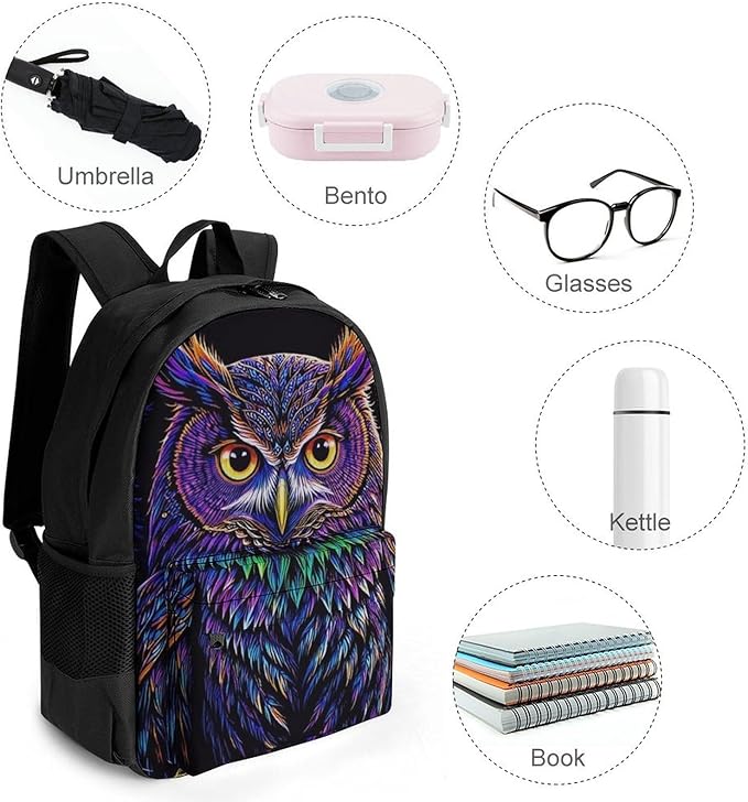 Supdreamc Lightweight Daypack Backpack for Sports Travel Running, Large Capacity Multipurpose Anti-Theft Bookbag, Purple Owl Laptop Backpack Daypack