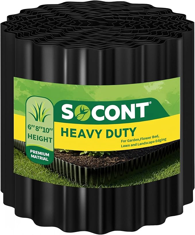 Corrugated Metal Garden Edging, 10"×10Ft Durable Landscape Border for Garden, Lawn, Flower Beds and Paver Edging (Black)