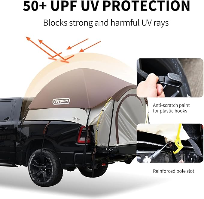 Tecoom Truck Bed Tent, Double Layer Waterproof PU3000mm for 5.5-6.7ft, Portable 2/3 Person Compact Full Size Pickup with Rain Fly for Back of Camping Beach