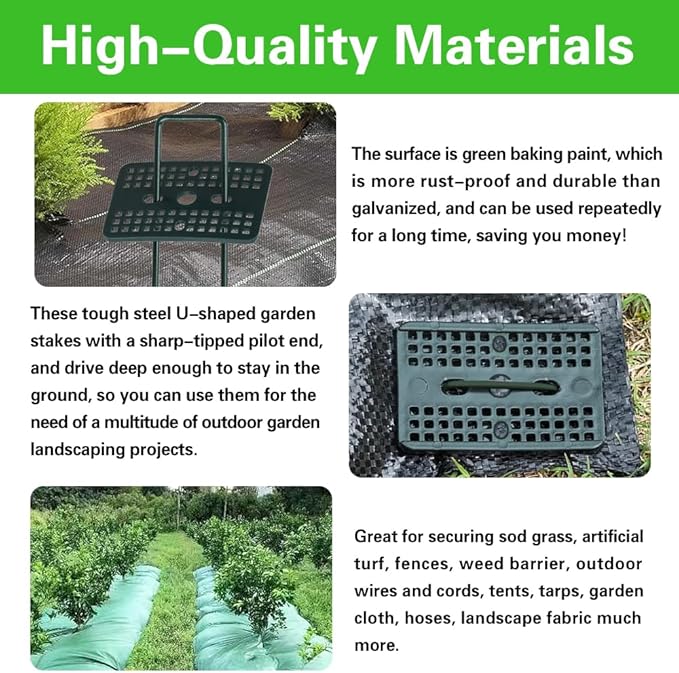 Bakulyor 100 Pcs Green Artificial Turf Stakes Anchor + 100 Pcs Buffer Washer, 6 Inch 11 Gauge Landscape Staples, Galvanized Lawn Spikes, Heavy Duty Yard Ground Pin for Grass Weed Barrier Sod Fabric