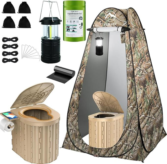 Camping Toilet with Pop-Up Privacy Tent and Liquid Waste Gel, Portable Toilet for Camping with Large Tent, Ergonomic Potty Provides Enhanced Comfort, Suitable for All Ages