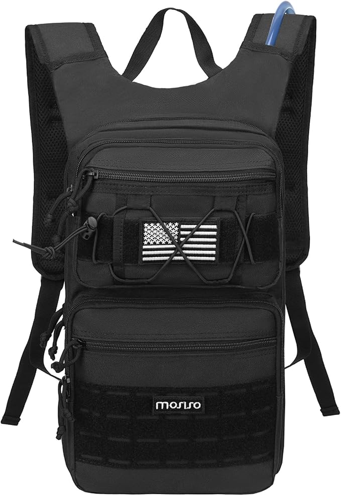 MOSISO Tactical Hydration Pack Backpack, Military Daypack Water Backpack Rucksack Bladder Bag with 3L Water Bladder&Elastic Cord Strap for Outdoor Sports,Hiking,Climbing,Running,Cycling,Biking, Black