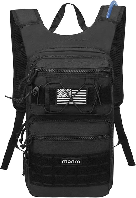 MOSISO Tactical Hydration Pack Backpack, Military Daypack Water Backpack Rucksack Bladder Bag with 3L Water Bladder&Elastic Cord Strap for Outdoor Sports,Hiking,Climbing,Running,Cycling,Biking, Black