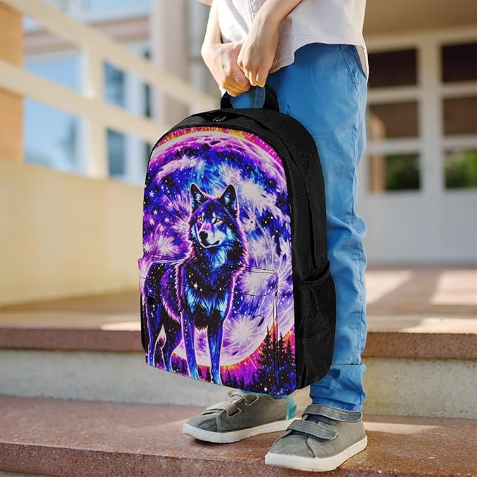 Supdreamc Adults Lightweight Trippy Wolf Space Galaxy Art Shoulder Book Bags Big Capacity Shoulder Bag With Adjustable Shoulder Straps for Trekking Work Walking Cycling