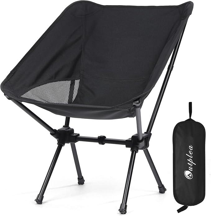 Folding Portable Camping Chair, Lightweight Foldable Outdoor Chair for Sports, Backpacking Beach Chair for Adults, Black