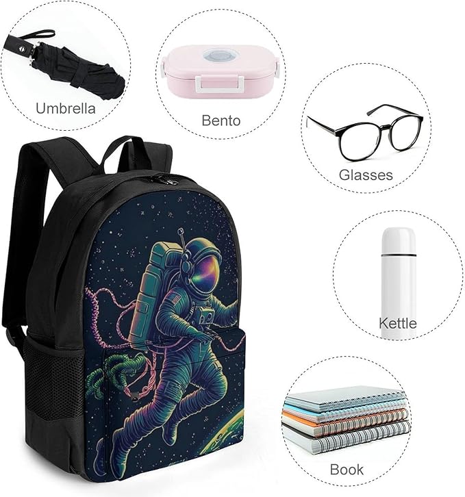 Men Women Lightweight Astronauta Trip Trippy Space Dreams Casual Daypack Large Capacity Bookbag With Adjustable Shoulder Straps for Gym Business Bicycle