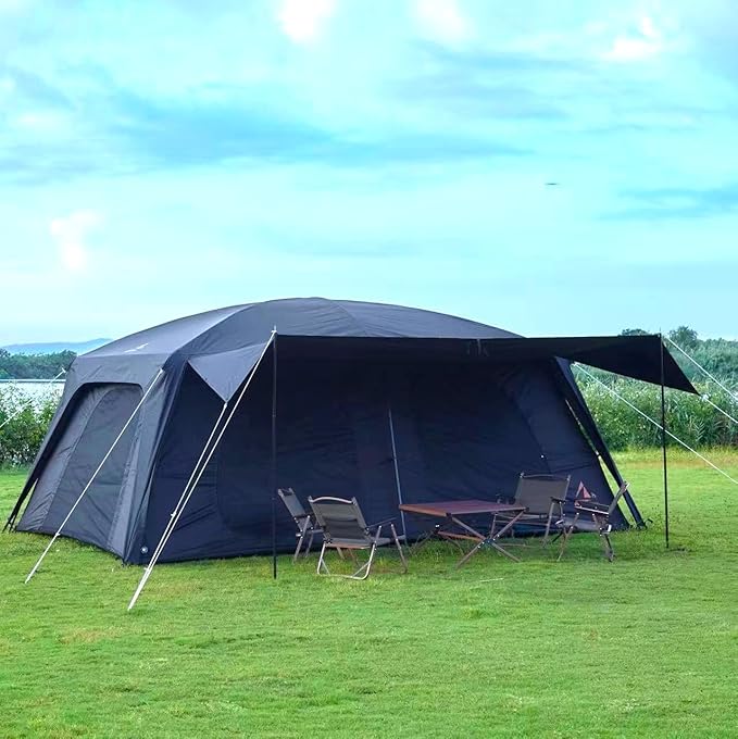 KTT Extra Large Tent 12-14 Person,Family Cabin Tents,2 Rooms,Straight Wall,2 Doors 4 Windows with Mesh,Waterproof,Straight Wall,Big Tent for Outdoor,Picnic,Camping,Gathering(Brown)
