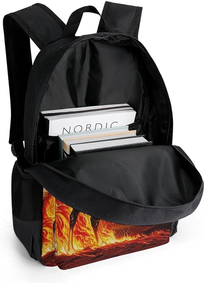 Backpack Multipurpose Anti-Theft Large Capacity Bookbag, Horse Fire Travel Hiking Daypack With Side Pockets
