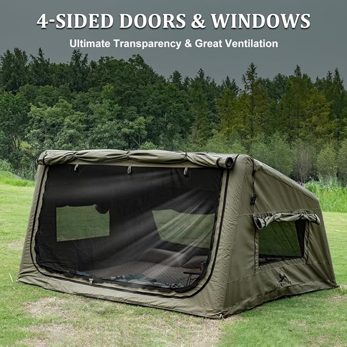 TOMOUNT Inflatable Canvas Tent with Pump,Easy Setup Blow Up Tent for Camping