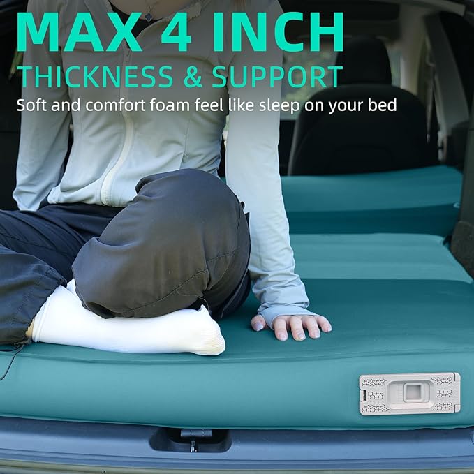 Tesla Camping Air Mattress with Foam, Ultra Thick 4" Self Inflating Sleeping Pad with Electric Pump for Model Y, R-Value 9.5 Insulated Car Camping Mattress Pad for All Seasons
