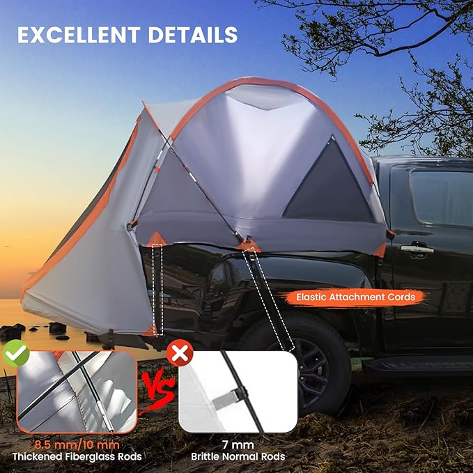 Tangkula Pickup Truck Tent for 2-Person, 5 FT Truck Bed Tent Mid Size W/Removable Rainfly, Carry Bag, Sky View Vent, PU 2000 MM Waterproof Double-Layer Car Bed Camp Tent, Outdoor Portable Tent