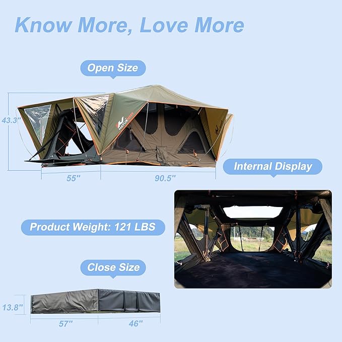 Naturnest Rooftop Tent, Great View Ventilation Light Weight Tent for 2 Person Camping, Waterproof Windproof UV-Resistant Blackout Privacy 4 Season Tent for Truck, Jeep, SUV, Van, Trailer - Andromeda