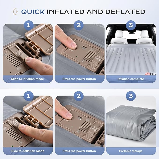 Coverado SUV Air Mattress with Wireless Built-in Pump & Pillows, Durable Thickened 300D Oxford Fabric Car Air Bed for Camping, Quick Easy Set-Up, Universal Air Mattress for SUVs, Minivans