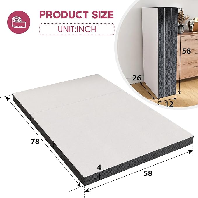 Queen Folding Mattress 4 Inch Tri-Fold Memory Foam Folding Mattress Topper - Portable, Washable Cover, Non-Slip Bottom - Perfect for Camping, Guest, Floor, Yoga