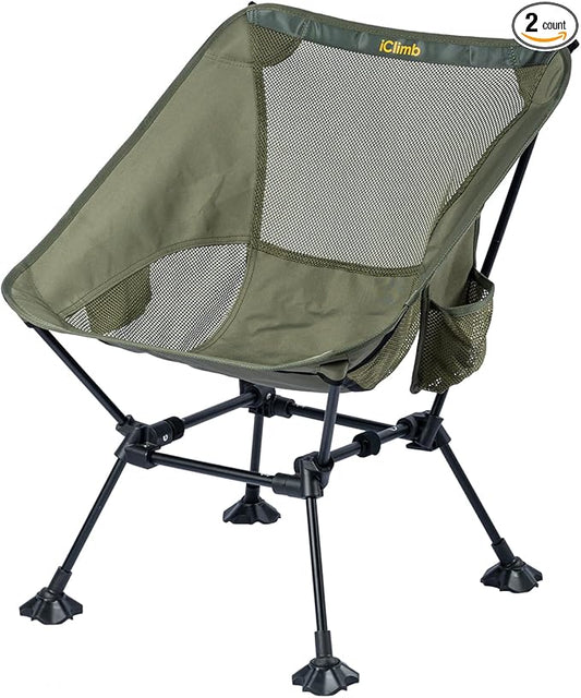 iClimb Ultralight Compact Camping Folding Beach Chair with Anti-Sinking Large Feet