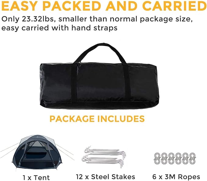 Pacific Pass 6 Person Dome Tent w/ Removable Rain Fly and Screen Room, Water Resistant - Navy/Gray