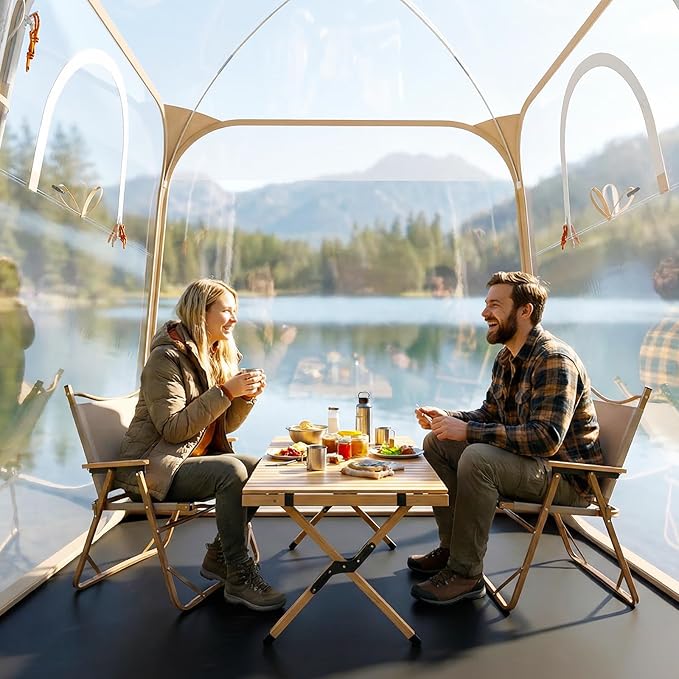 Tangkula All Weather Sports Tent for 2-4 People, 7x7 Ft Pop Up Outdoor Clear Bubble Tent with Waterproof Tarp Floor, Stakes, Wind Ropes, Sandbags, Carrying Bag for Sports Fishing Camping Cheering