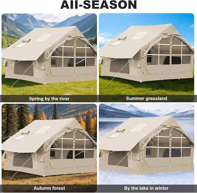 Inflatable Camping Tent,2/4/6/8 Person Glamping Inflatable Tents with Awning, Quick Setup Blow Up Tents with Pump, Waterproof Oxford Inflatable House for Camping, Air Glamping Hot Tents for Adult
