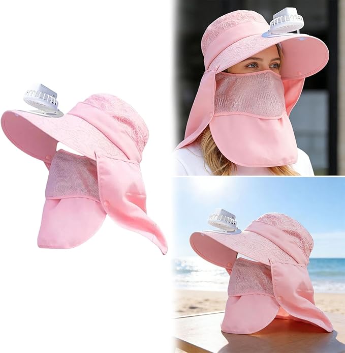 Solar Fan Cap, Wide Brim Sun Cap, USB and Solar Powered Adjustable Breathable Fan Hat for Women Men Outdoor